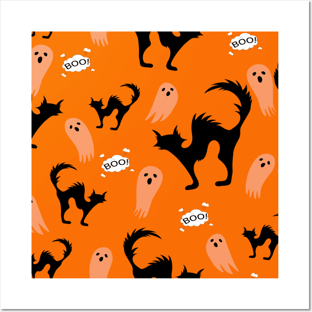 Halloween cat Ghost Wall Art by DragonTees